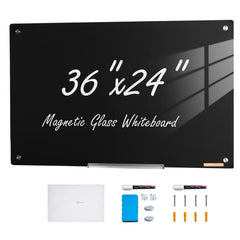VEVOR Magnetic Glass Whiteboard, Dry Erase Board 36"x24", Wall-Mounted Large White Glassboard Frameless, with Marker
