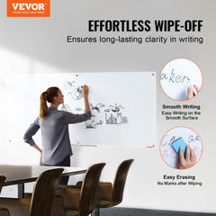 VEVOR Magnetic Glass Whiteboard, Dry Erase Board 72"x36", Wall-Mounted Large White Glassboard Frameless, with Marker