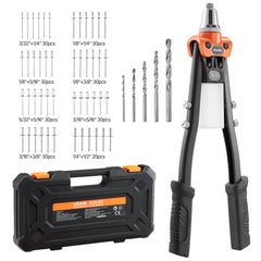 VEVOR Pop Rivet Gun Kit, with 230 Blind Rivets, Two-Handed Riveter with 5 Interchangeable Nosepieces, 5 Drill Bits, and
