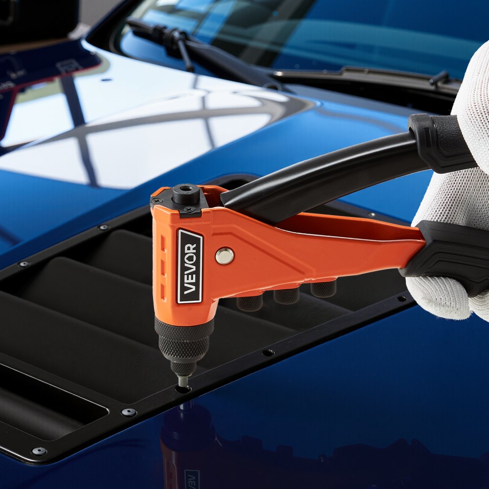 VEVOR Pop Rivet Gun Kit, with 200 Blind Rivets, Heavy Duty Single Hand Riveter with 4 Interchangeable Nosepieces, 4