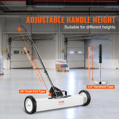 VEVOR 24-Inch Magnetic Sweeper with Wheels, 50 lbs Capacity, with Telescoping Magnetic Pickup Tool, Adjustable Handle