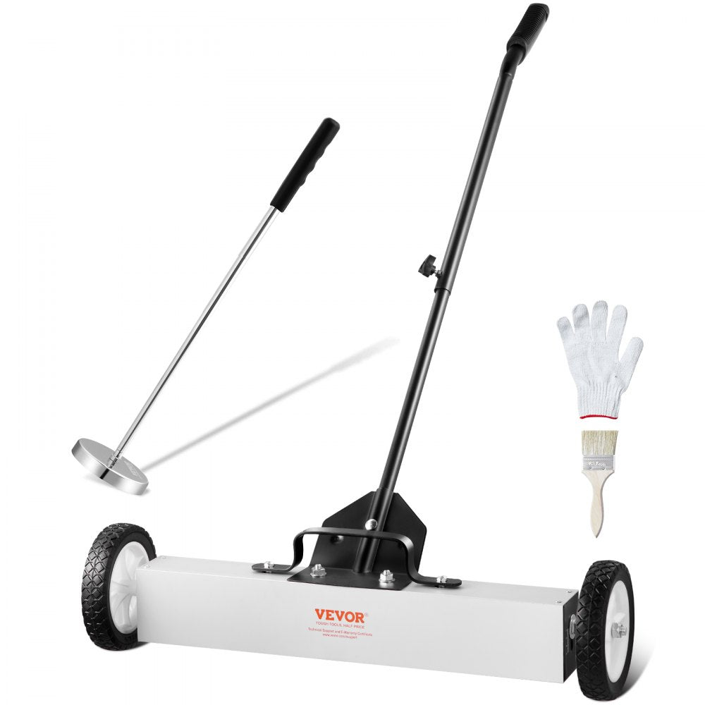 VEVOR 24-Inch Magnetic Sweeper with Wheels, 50 lbs Capacity, with Telescoping Magnetic Pickup Tool, Adjustable Handle