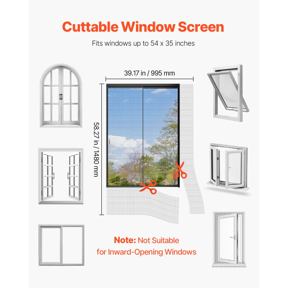 VEVOR Magnetic Window Screen, 58.27 x 39.17 inch PVC and Fiberglass Mesh, White Frames with Black Magnetic Strip and