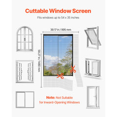 VEVOR Magnetic Window Screen, 58.27 x 39.17 inch PVC and Fiberglass Mesh, White Frames with Black Magnetic Strip and
