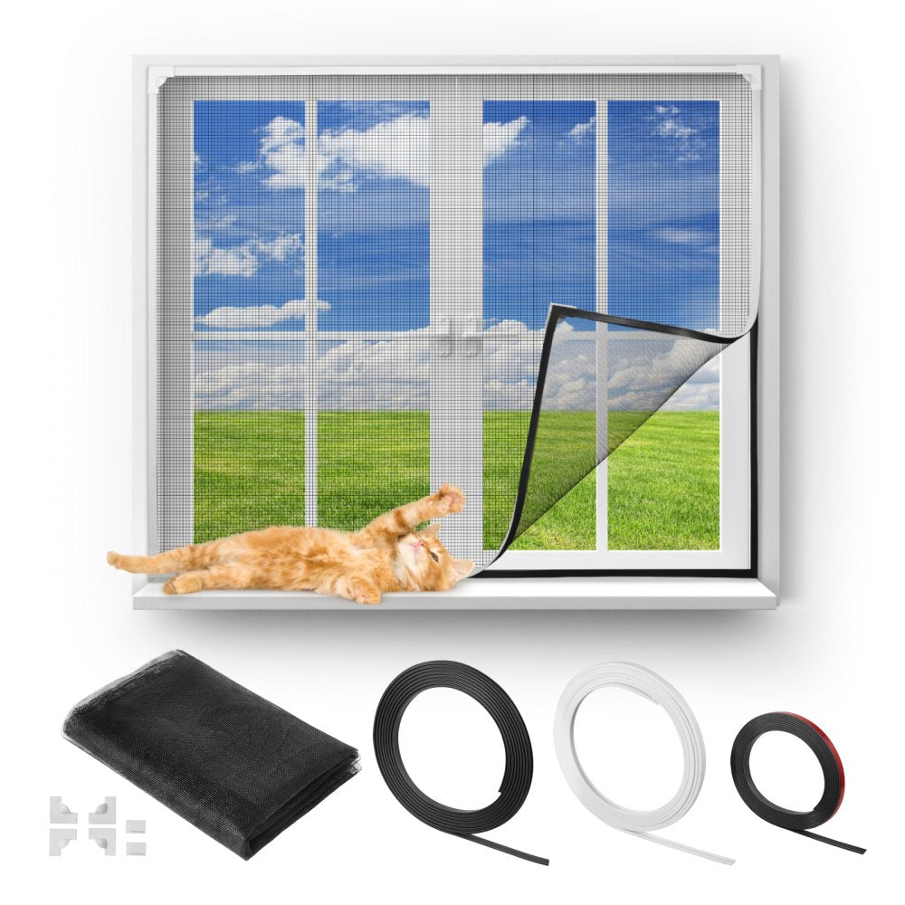 VEVOR Magnetic Window Screen, 58.27 x 39.17 inch PVC and Fiberglass Mesh, White Frames with Black Magnetic Strip and