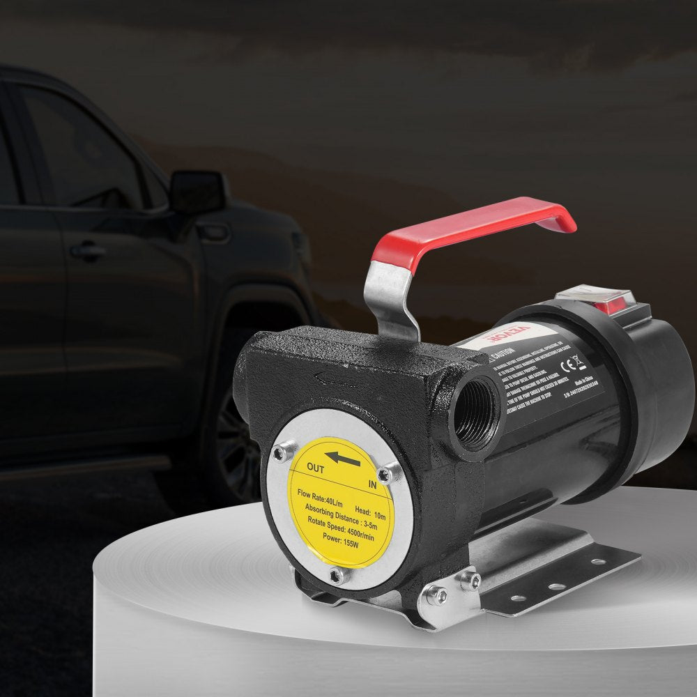 VEVOR Fuel Transfer Pump 12V 10 GPM 1/4HP Diesel Pump with Auto Fuel Nozzle, for Kerosene Transformer Oil, 30 ft Max