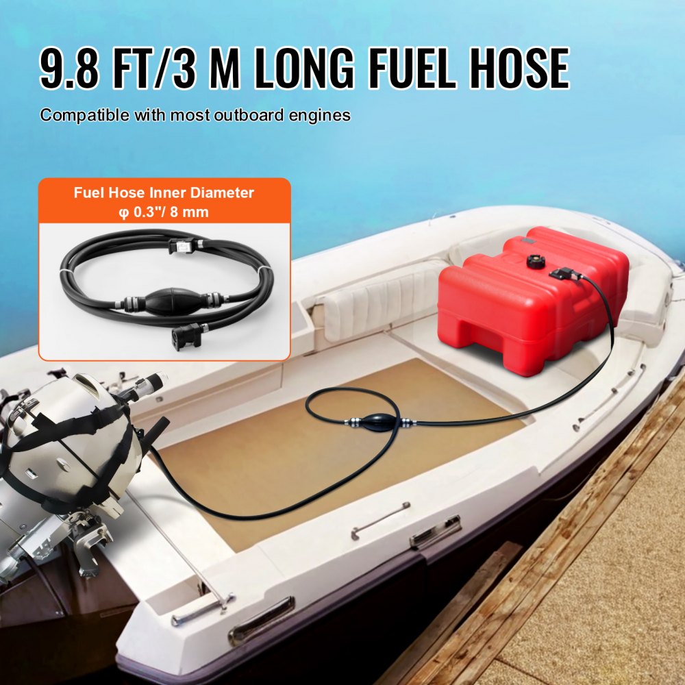 VEVOR Portable Fuel Tank, 12 Gallon/55L, Plastic Outboard Marine Tank with Hose, Easy to Carry for Yacht, Fishing, Deck