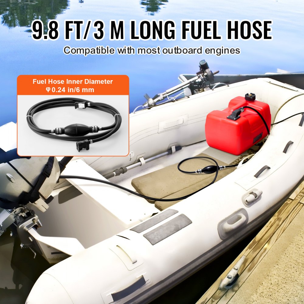 VEVOR Boat Fuel Tank, 3.17-Gallon/12-L Marine Outboard Transfer Tank, Transfer Tank with 9.8ft Hose, Gauge for Outboard