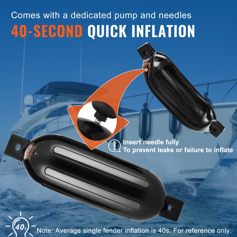 VEVOR Boat Fenders, 5.5" x 20" Boat Bumpers for Docking, Inflatable Ribbed Fender with Center Holes, Marine Boat Dock