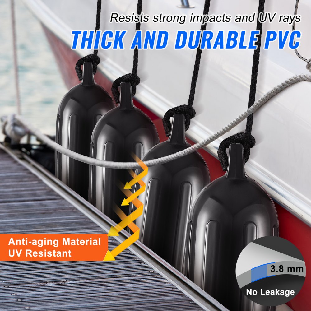 VEVOR Boat Fenders, 6.5" x 23" Boat Bumpers for Docking, Inflatable Ribbed Fender with Center Holes, Marine Boat Dock