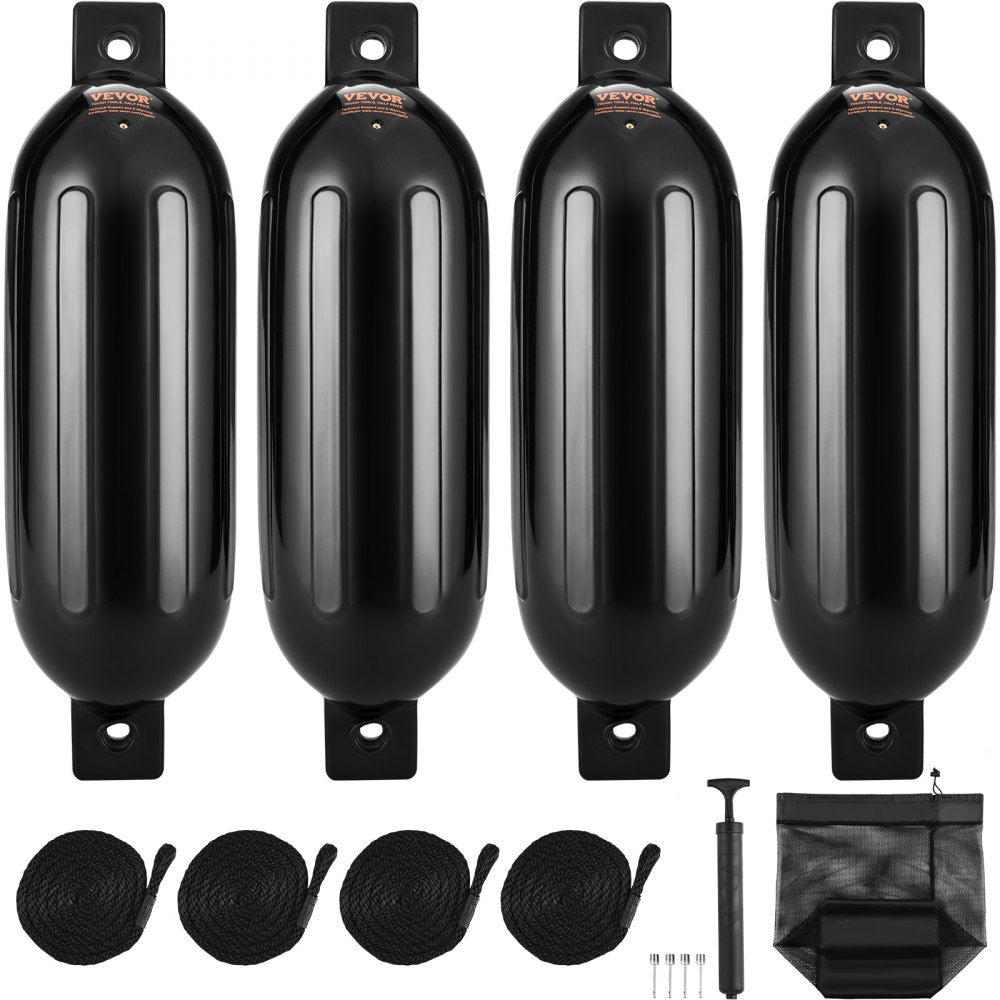 VEVOR Boat Fenders, 6.5" x 23" Boat Bumpers for Docking, Inflatable Ribbed Fender with Center Holes, Marine Boat Dock