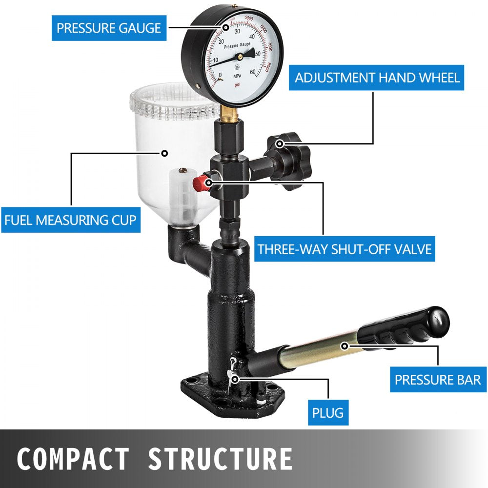 Vevor Diesel Injector Tester with Dual Scale Gauge, 400Bar/6000PSI, for Accurate Pressure Adjustment & Nozzle