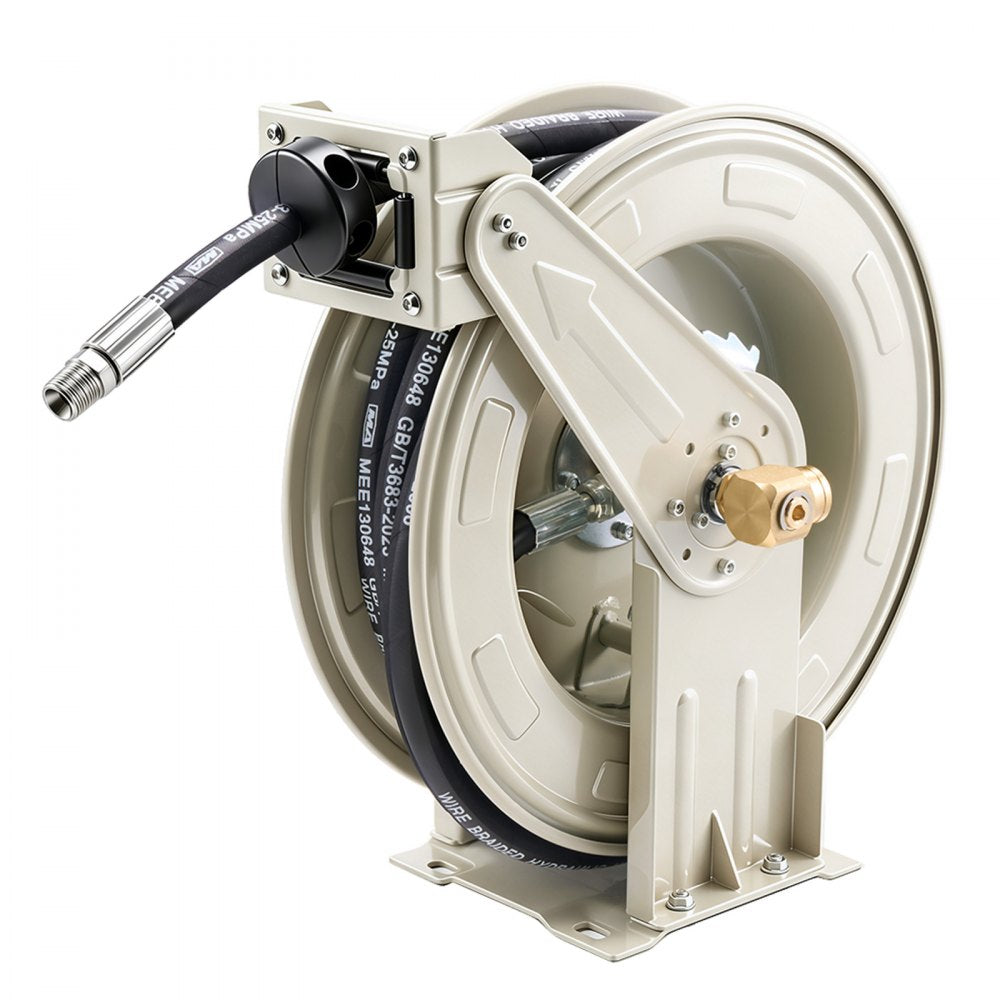 VEVOR Oil Hose Reel, 1/2 inch x 33 ft Retractable, Spring Driven Auto Swivel Rewind, Max 3625 PSI, Heavy-Duty Carbon