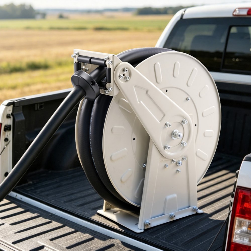 VEVOR Fuel Hose Reel, 1 inch x 33 ft Retractable, Spring Driven Auto Swivel Rewind, 300 PSI, Heavy-Duty Carbon Steel