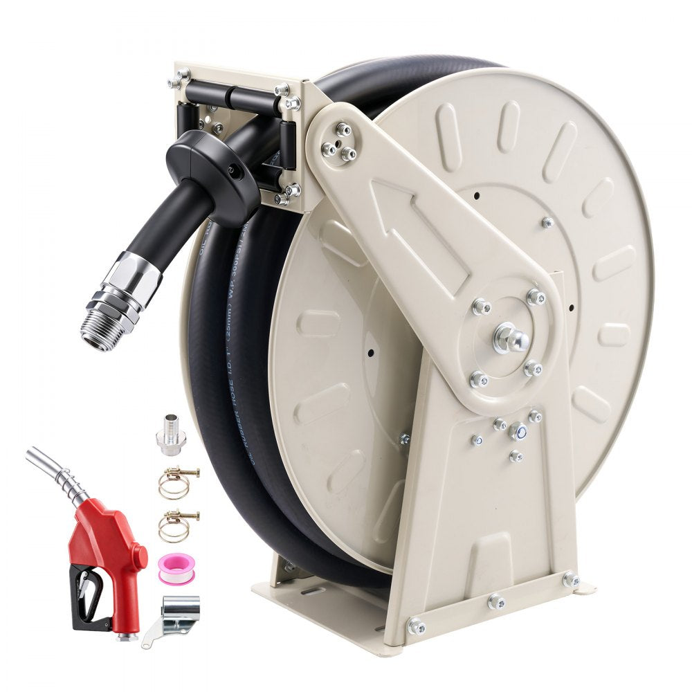 VEVOR Fuel Hose Reel, 1 inch x 33 ft Retractable, Spring Driven Auto Swivel Rewind, 300 PSI, Heavy-Duty Carbon Steel