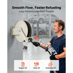 VEVOR Oil Hose Reel, 1/2 inch x 50 ft Retractable, Spring Driven Auto Swivel Rewind, Max 3625 PSI, Heavy-Duty Carbon
