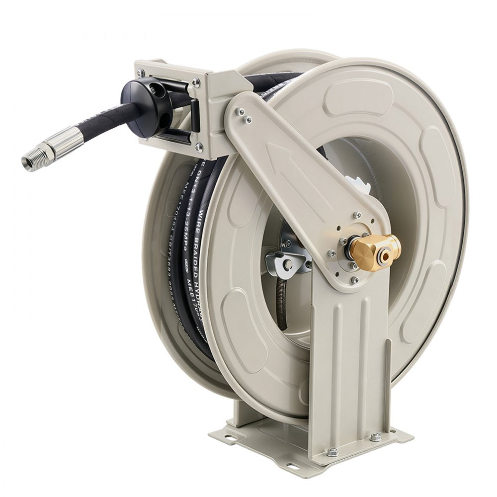 VEVOR Oil Hose Reel, 1/2 inch x 50 ft Retractable, Spring Driven Auto Swivel Rewind, Max 3625 PSI, Heavy-Duty Carbon