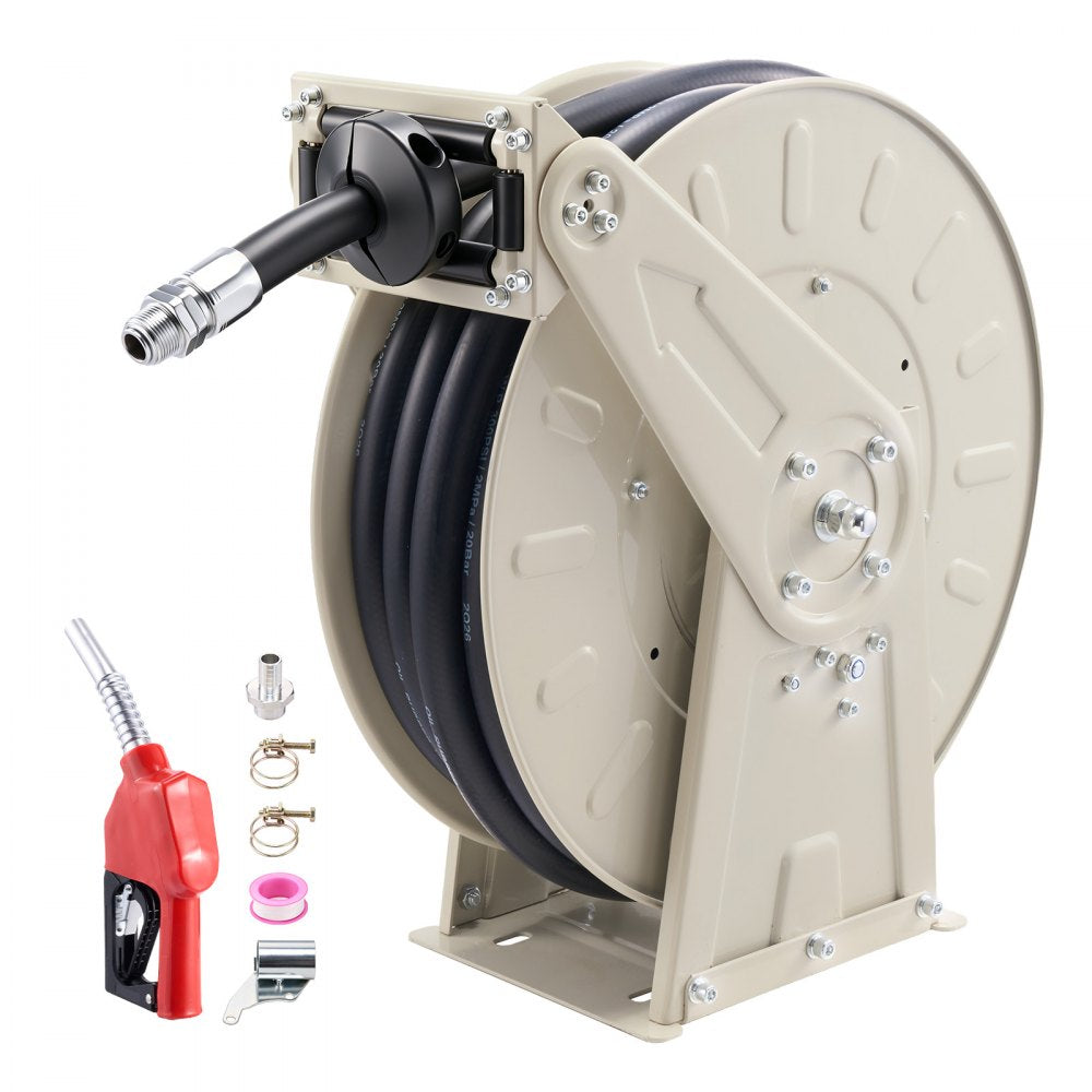 VEVOR Fuel Hose Reel, 3/4 inch x 50 ft Retractable, Spring Driven Auto Swivel Rewind, 300 PSI, Heavy-Duty Carbon Steel