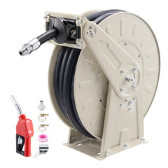 VEVOR Fuel Hose Reel, 3/4 inch x 50 ft Retractable, Spring Driven Auto Swivel Rewind, 300 PSI, Heavy-Duty Carbon Steel