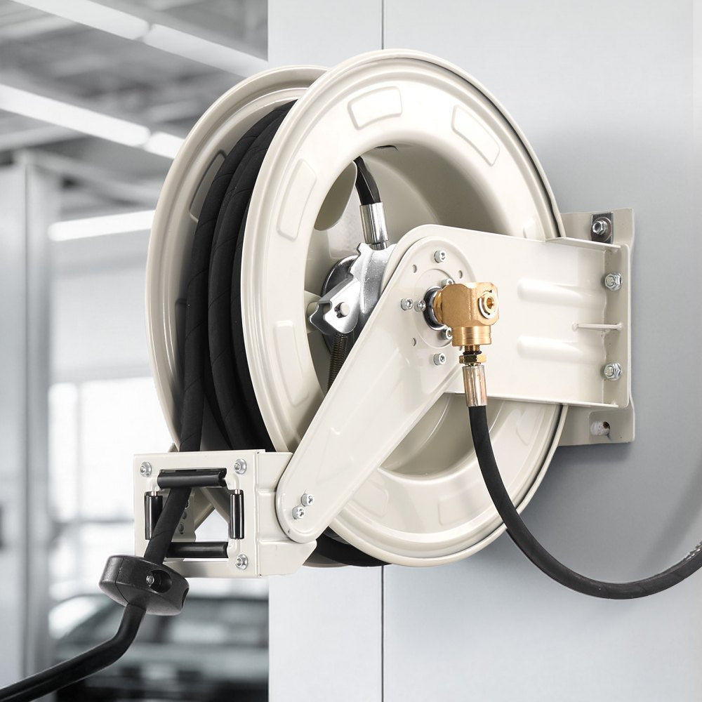VEVOR Grease Hose Reel, 1/4 in x 50 ft Retractable, Spring Driven Auto Swivel Rewind, Max 10152 PSI, Heavy-Duty Carbon