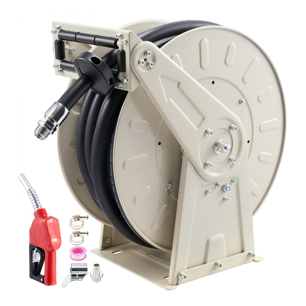 VEVOR Fuel Hose Reel, 3/4 inch x 66 ft Retractable, Spring Driven Auto Swivel Rewind, 300 PSI, Heavy-Duty Carbon Steel
