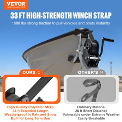 VEVOR Hand Winch, 1600 lbs Pulling Capacity, Boat Trailer Winch Heavy Duty Rope Crank with 33 ft Polyester Strap and