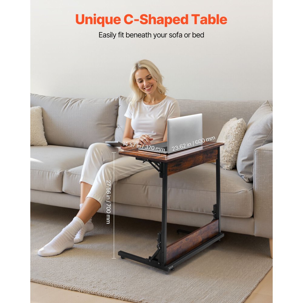 VEVOR C Table, Folding C Shaped End Table with Metal Frame & Adjustable Feet, Foldable C Shaped Side Table for Living
