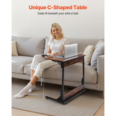 VEVOR C Table, Folding C Shaped End Table with Metal Frame & Adjustable Feet, Foldable C Shaped Side Table for Living