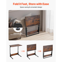 VEVOR C Table, Folding C Shaped End Table with Metal Frame & Adjustable Feet, Foldable C Shaped Side Table for Living