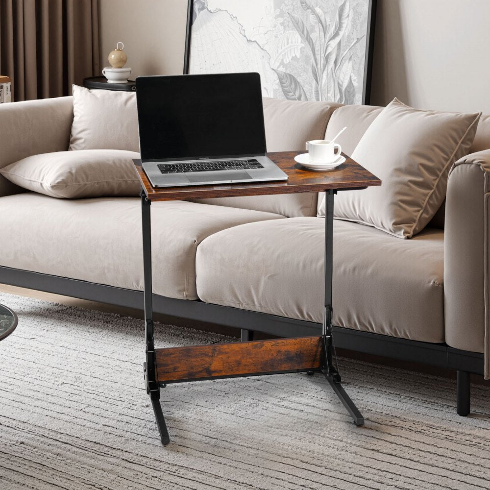 VEVOR C Table, Folding C Shaped End Table with Metal Frame & Adjustable Feet, Foldable C Shaped Side Table for Living