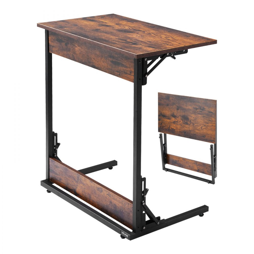 VEVOR C Table, Folding C Shaped End Table with Metal Frame & Adjustable Feet, Foldable C Shaped Side Table for Living