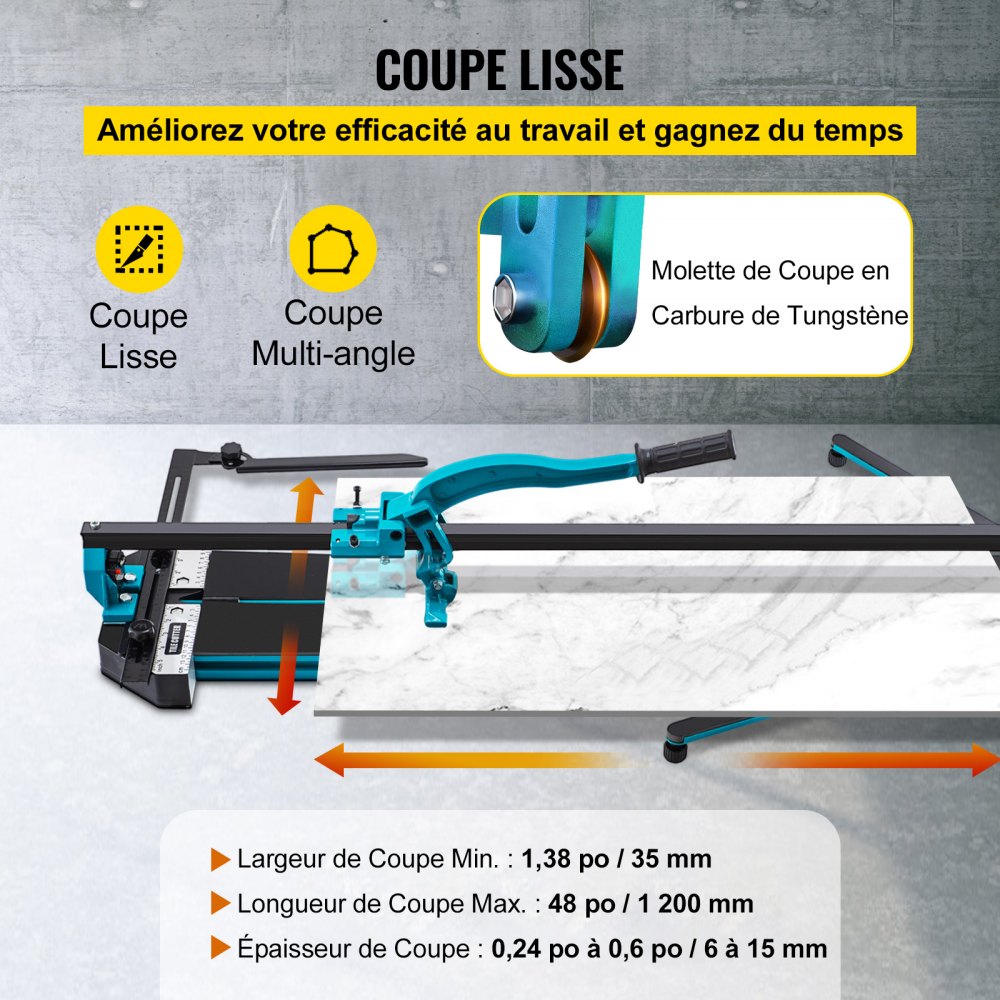 VEVOR Tile Cutter, 48 Inch Manual Tile Cutter, Tile Cutter Tools with Single Rail & Double Brackets, 3/5 in Cap with