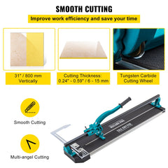 VEVOR Tile Cutter 31 Inch,Manual Tile Cutter Single Rail with Precise Laser Positioning, Alloy Cutter Wheel with