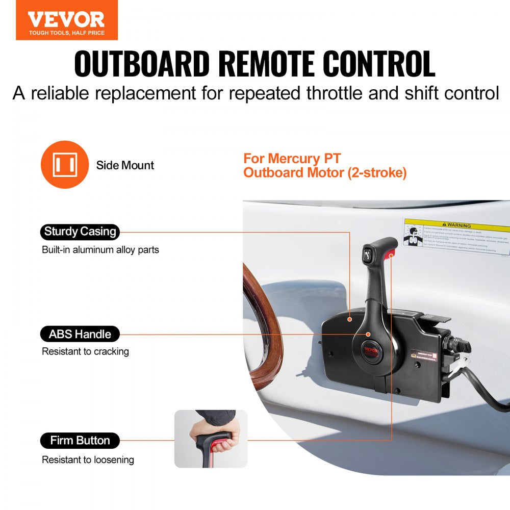 VEVOR Boat Throttle Control, 881170A15 Side-Mounted Outboard Remote Control Box for Mercury PT 2-Stroke, Marine