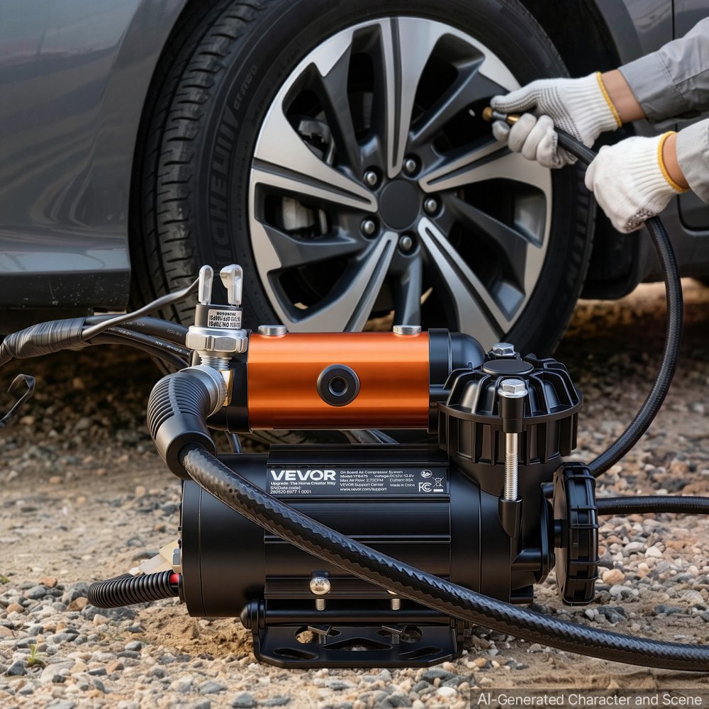 VEVOR 12V Air Compressor 0.5HP 2.72 SCFM Portable Tire Inflator Max 210PSI, Heavy Duty Offroad Air Pump with