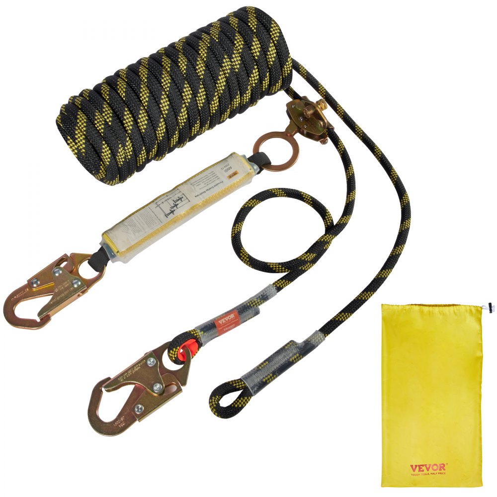VEVOR Vertical Lifeline Assembly, 0.55'' x 50' Fall Protection Rope with 30 KN Breaking Tension, Polyester Roofing Rope