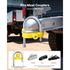 VEVOR Trailer Hitch Lock Kit, Fits for 1-7/8 in, 2 in, 2-5/16 in Couplers, Heavy-Duty Anti-Theft Trailer Ball Lock with