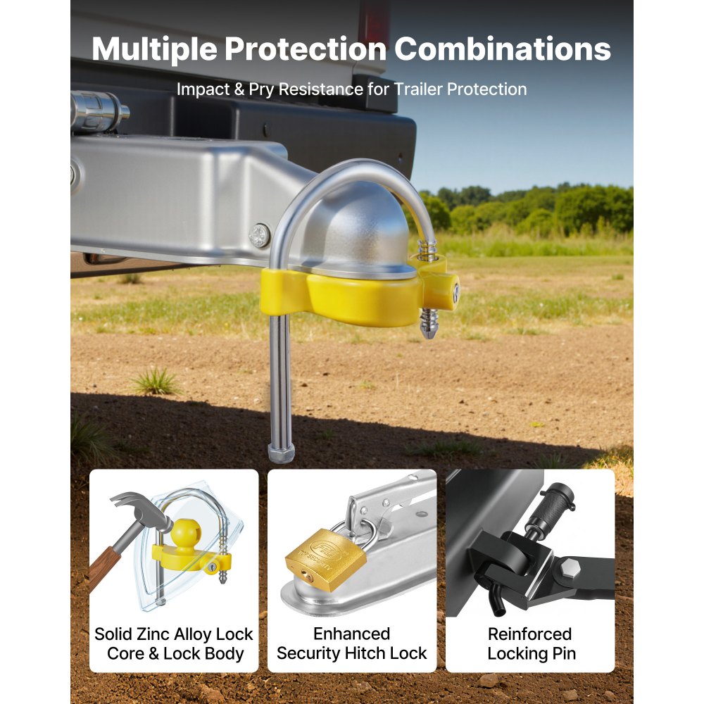 VEVOR Trailer Hitch Lock Kit, Fits for 1-7/8 in, 2 in, 2-5/16 in Couplers, Heavy-Duty Anti-Theft Trailer Ball Lock with
