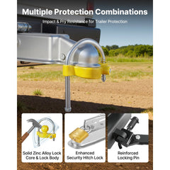 VEVOR Trailer Hitch Lock Kit, Fits for 1-7/8 in, 2 in, 2-5/16 in Couplers, Heavy-Duty Anti-Theft Trailer Ball Lock with