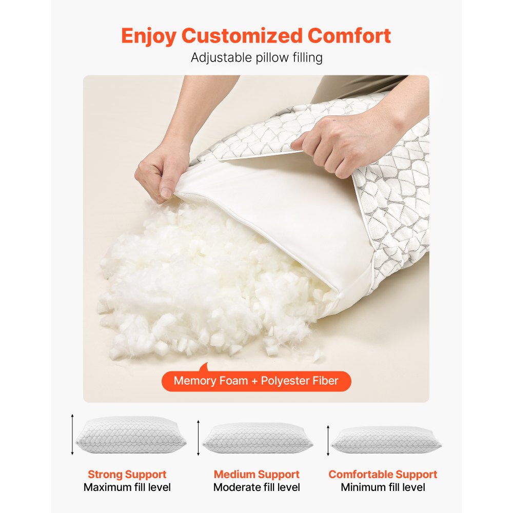 VEVOR Bed Pillow for Sleeping, King Size Luxury Quality Hotel Pillow with Memory Foam Fill, Supportive & Adjustable