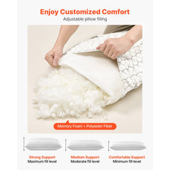 VEVOR Bed Pillow for Sleeping, King Size Luxury Quality Hotel Pillow with Memory Foam Fill, Supportive & Adjustable