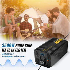 VEVOR Pure Sine Wave Inverter 3500 Watt Power Inverter, DC 12V to AC 120V Car Inverter, with USB Port LCD Display