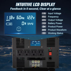 VEVOR Pure Sine Wave Inverter 3500 Watt Power Inverter, DC 12V to AC 120V Car Inverter, with USB Port LCD Display