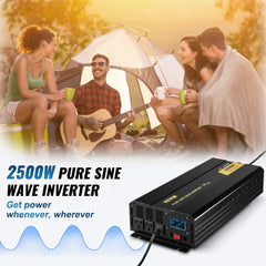 VEVOR Pure Sine Wave Inverter, 2500 Watt Power Inverter, DC 12V to AC 120V Car Inverter, with USB Port, LCD Display