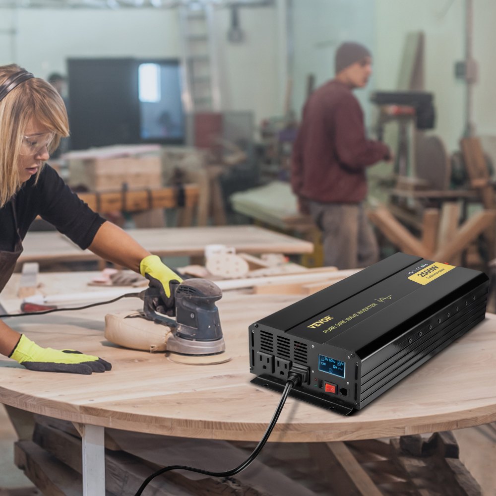 VEVOR Pure Sine Wave Inverter, 2500 Watt Power Inverter, DC 12V to AC 120V Car Inverter, with USB Port, LCD Display