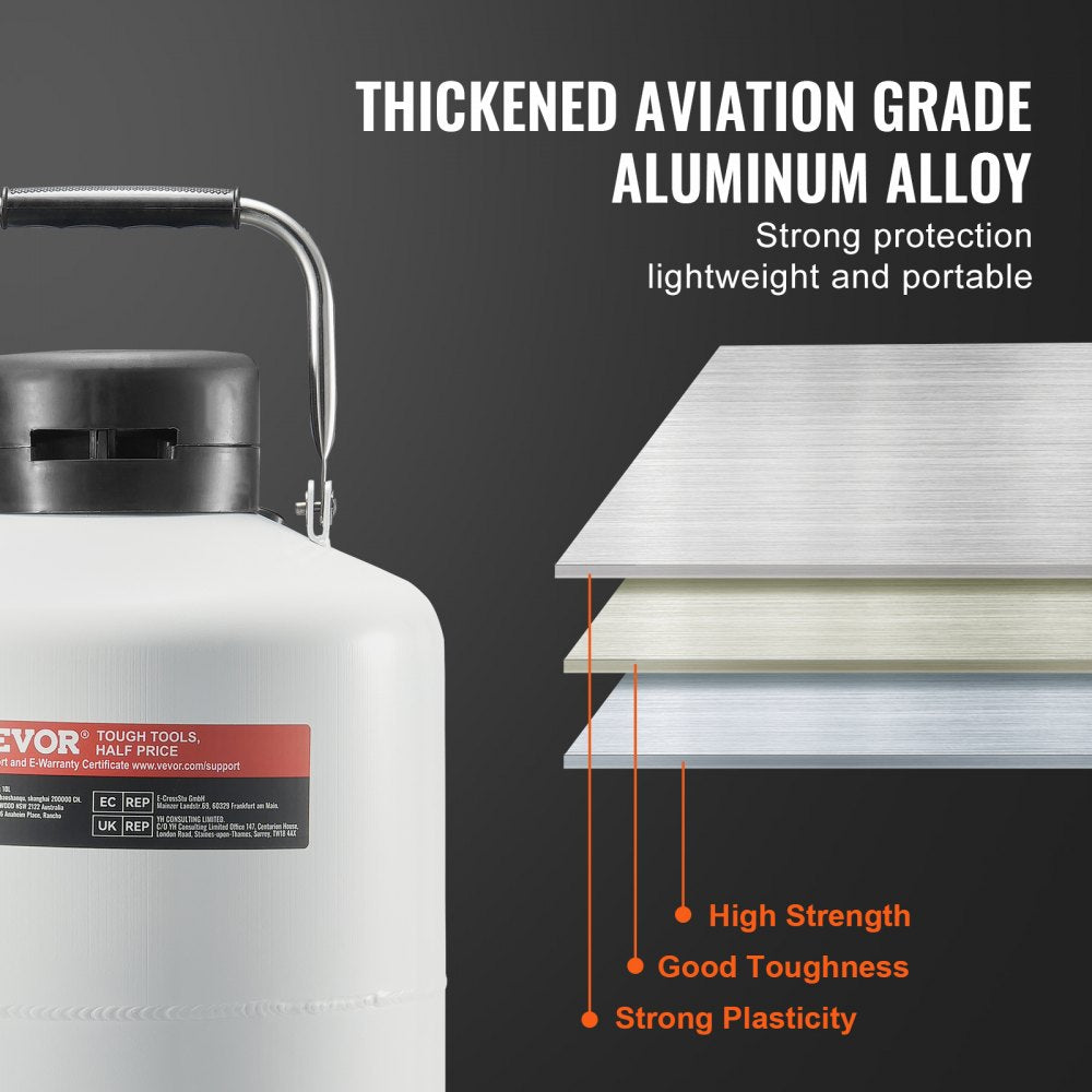 VEVOR Liquid Nitrogen Tank, 10 L Aluminum Alloy Liquid Nitrogen Container, LN2 Tank Dewar with 6 Canisters and Carry
