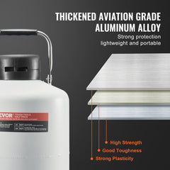 VEVOR Liquid Nitrogen Tank, 10 L Aluminum Alloy Liquid Nitrogen Container, LN2 Tank Dewar with 6 Canisters and Carry