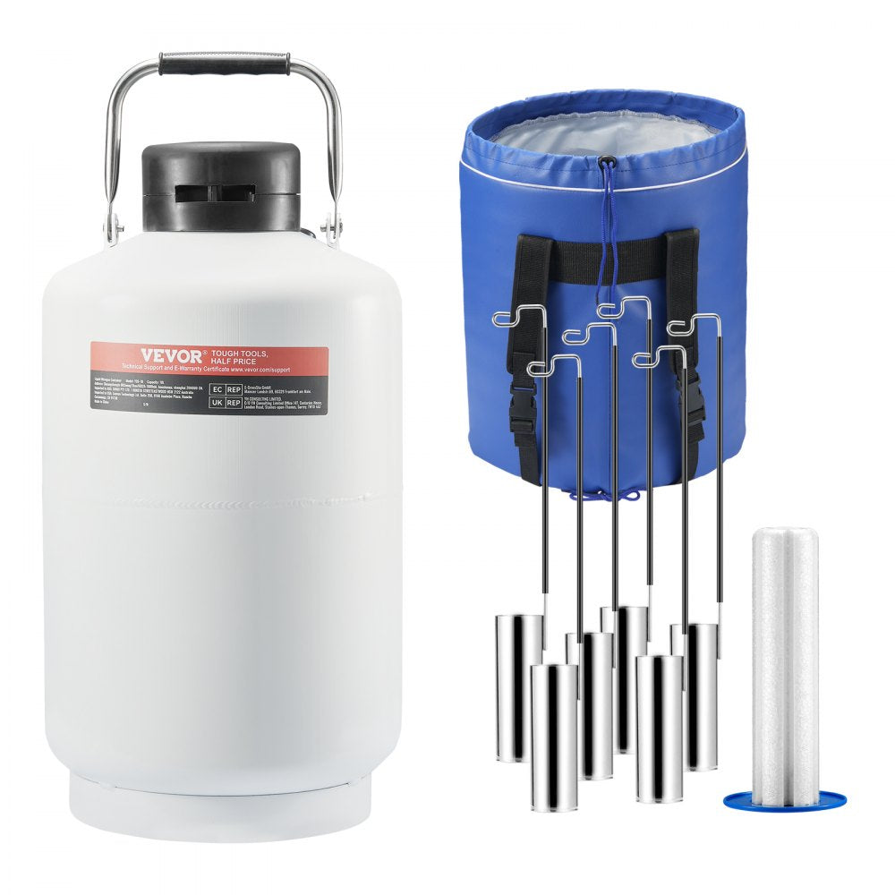 VEVOR Liquid Nitrogen Tank, 10 L Aluminum Alloy Liquid Nitrogen Container, LN2 Tank Dewar with 6 Canisters and Carry