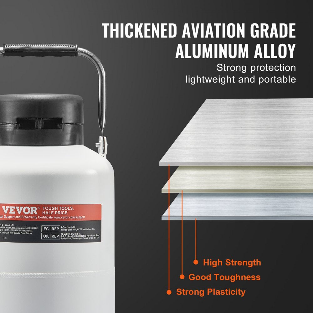 VEVOR Liquid Nitrogen Tank, 3 L Aluminum Alloy Liquid Nitrogen Container, LN2 Tank Dewar with 6 Canisters and Carry Bag