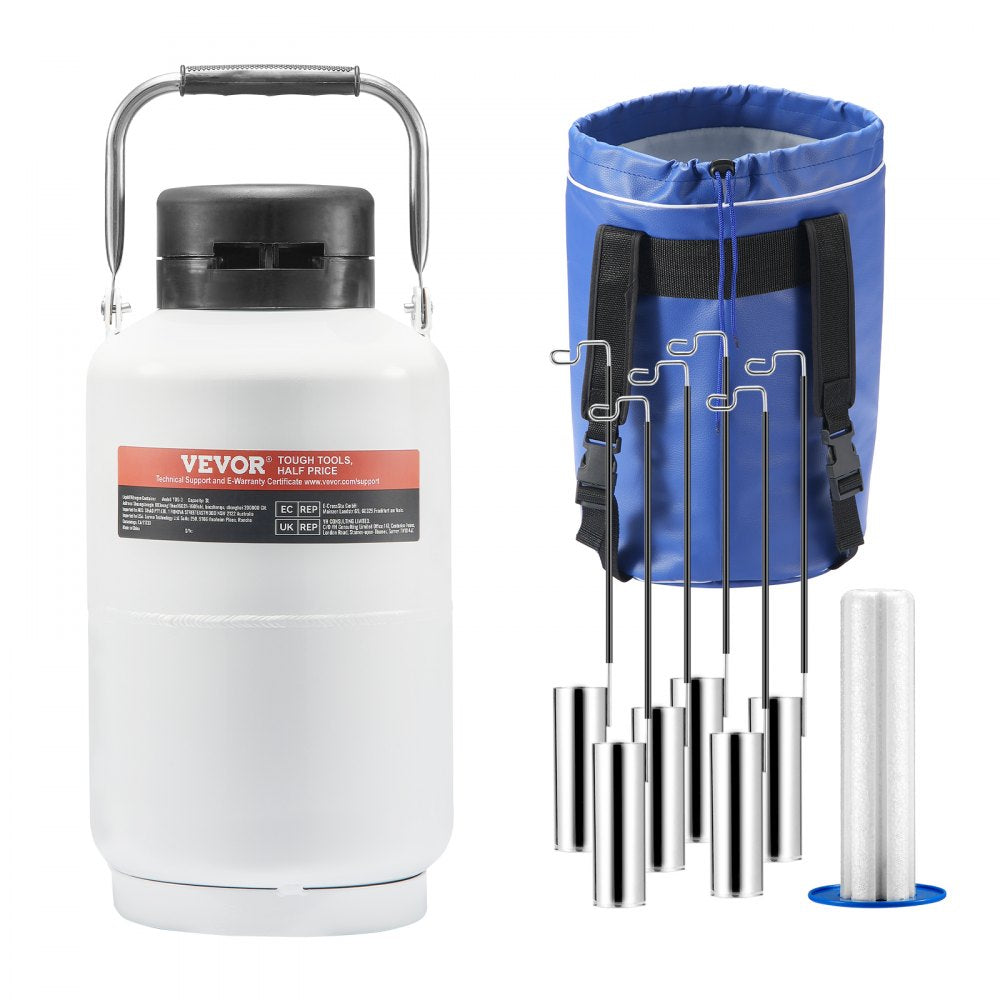 VEVOR Liquid Nitrogen Tank, 3 L Aluminum Alloy Liquid Nitrogen Container, LN2 Tank Dewar with 6 Canisters and Carry Bag